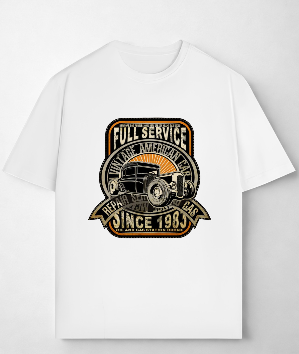 Classic Car Garage Graphic T-Shirt Retro Automotive Enthusiast Tee