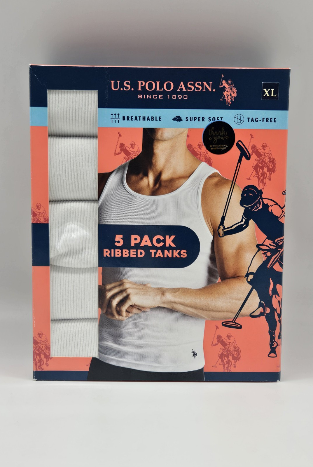 US POLO ASSN 5 Pack Logo Ribbed White Tanks A Shirt Set Men’s Sizes L XL