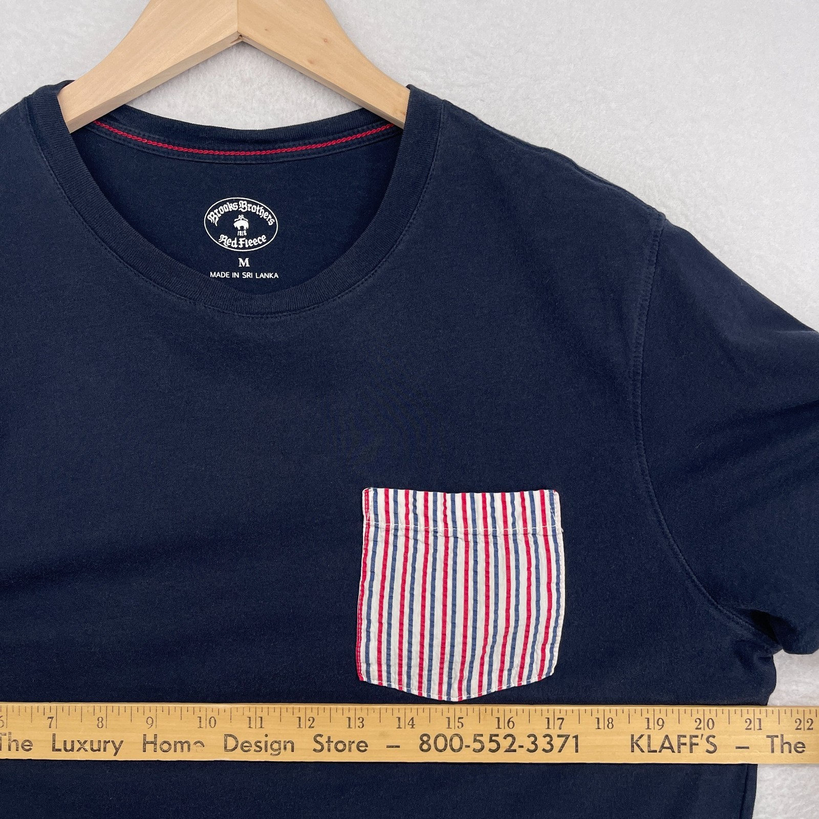BROOKS BROTHERS Shirt Mens M RED FLEECE Contrast Striped Pocket Tee Cotton Blue