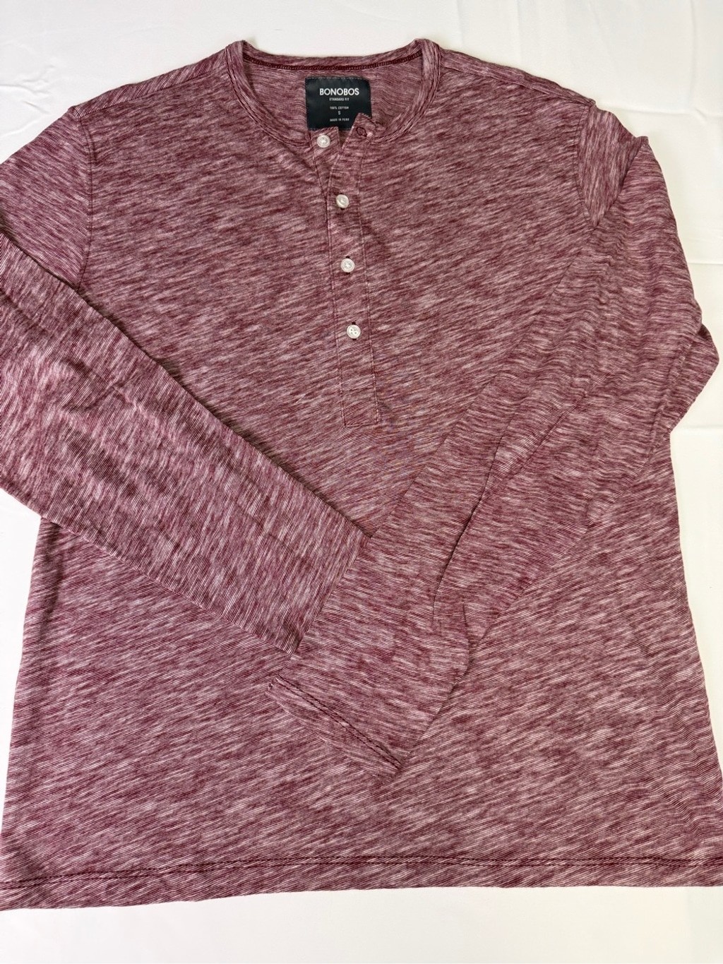 Bonobos Maroon Heathered Henley Long-Sleeve Shirt – natural fibers / Small