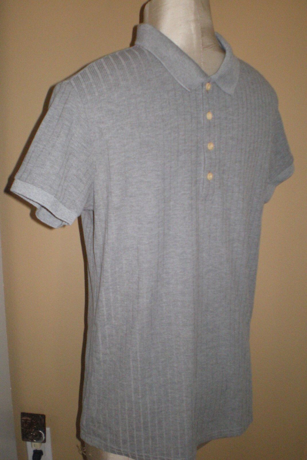 NITAGUT Mens GREY * GRAY Casual Short Sleeve Collared Ribbed Knit POLO Shirt S