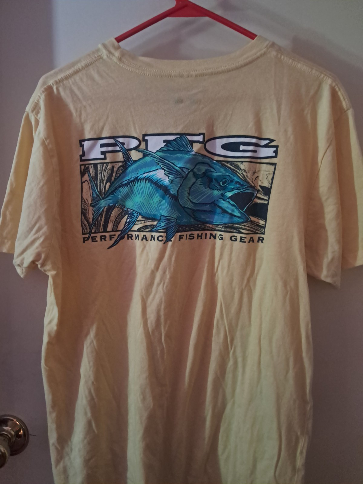 Columbia Shirt Mens Large Yellow PFG Performance Fishing Gear Graphic T-shirt