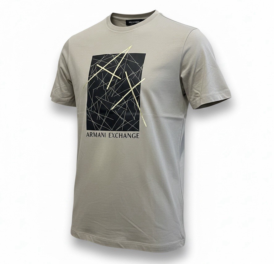 Armani Exchange Metellic Box Logo Regular Fit T Shirt Silver LIning Designer