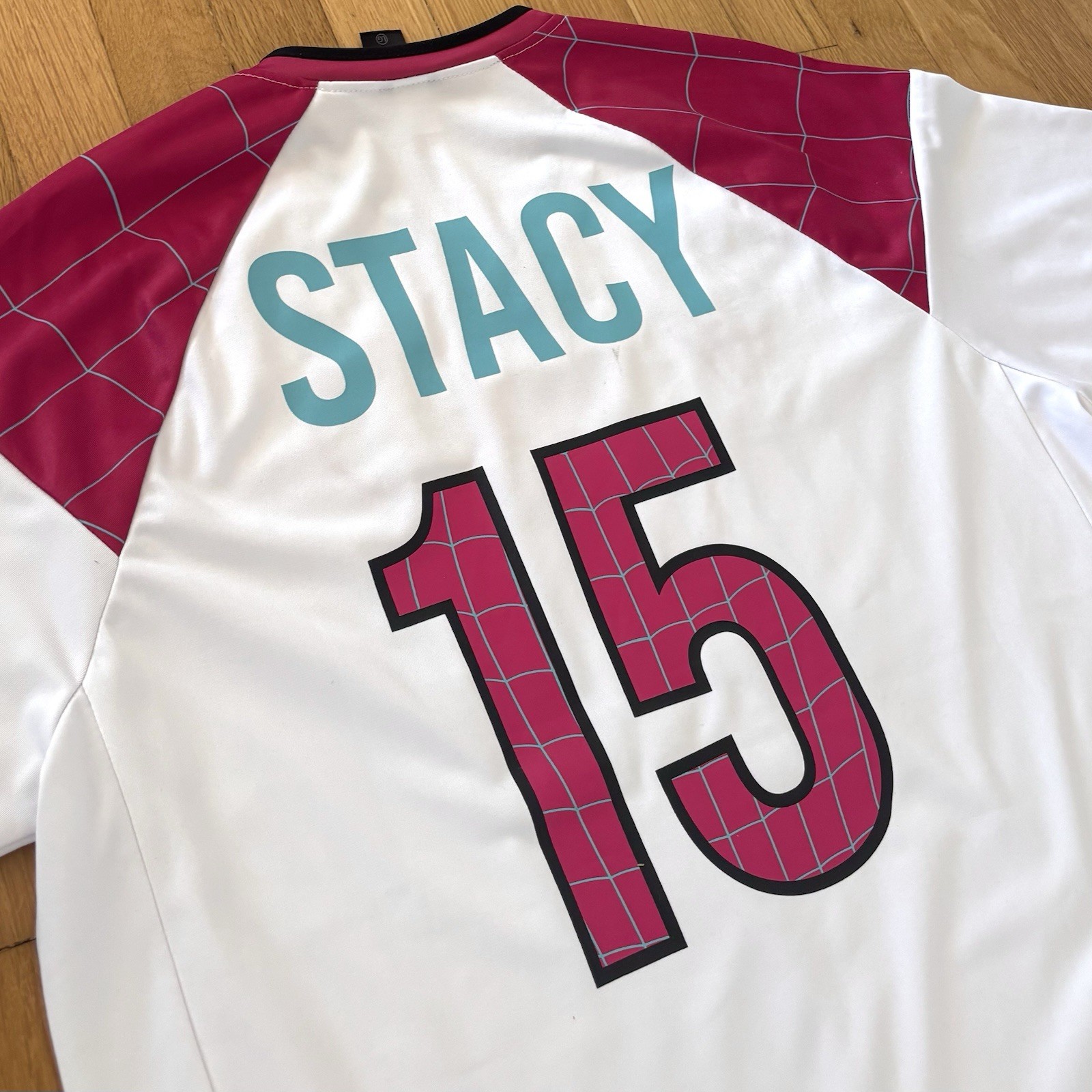 Spider Man Gwen Stacy Baseball Jersey Mens Large White Pink Marvel Rare