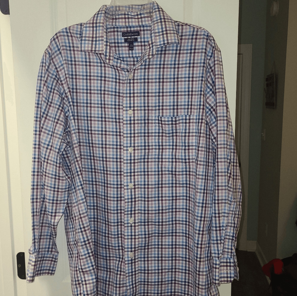 Croft & Borrow Purple Plaid Non Iron Men’s Button Down