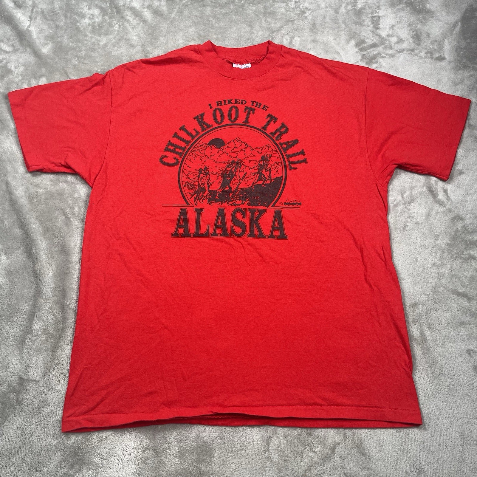 Vintage Alaska Chilkoot Trail Tee Mens XL Single Stitch Made in USA Red S/S