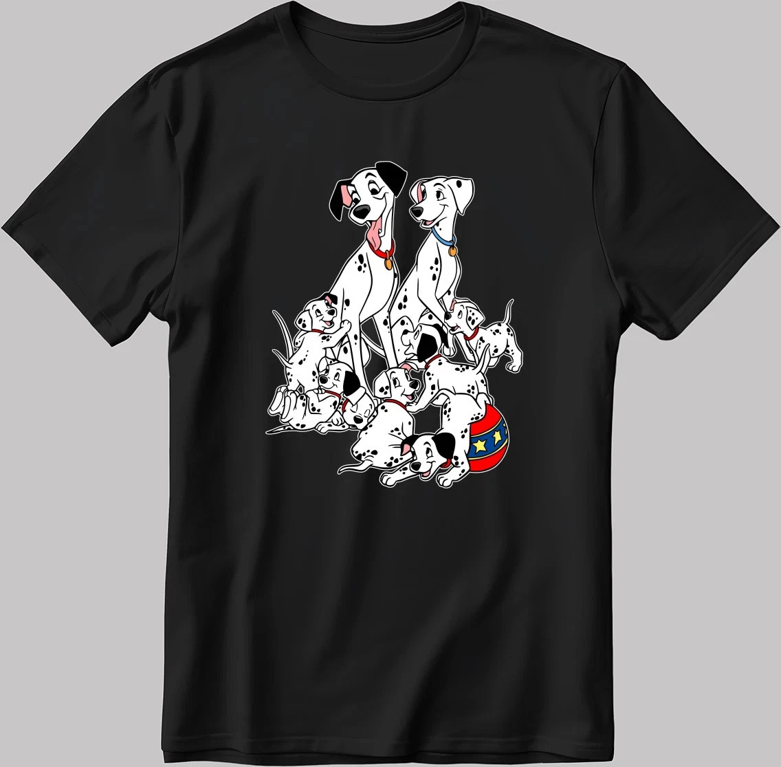 Disney 101 Dalmatians Cartoon Characters Black T-Shirt Size S-5XL