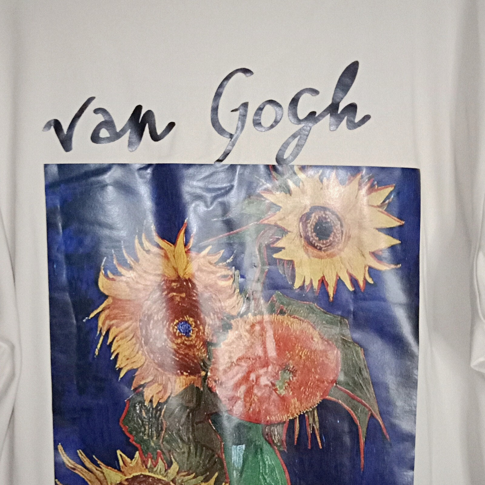 Vincent Van Gogh Unisex Beige T-Shirt Sz XL Variation “Sunflowers” Gloss Print