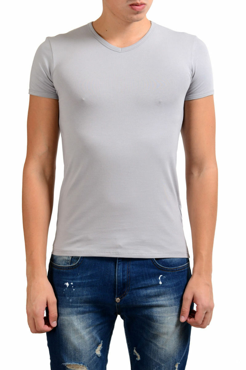 Versace Collection Men’s Gray Stretch V-Neck Short Sleeve T-Shirt US XS IT S