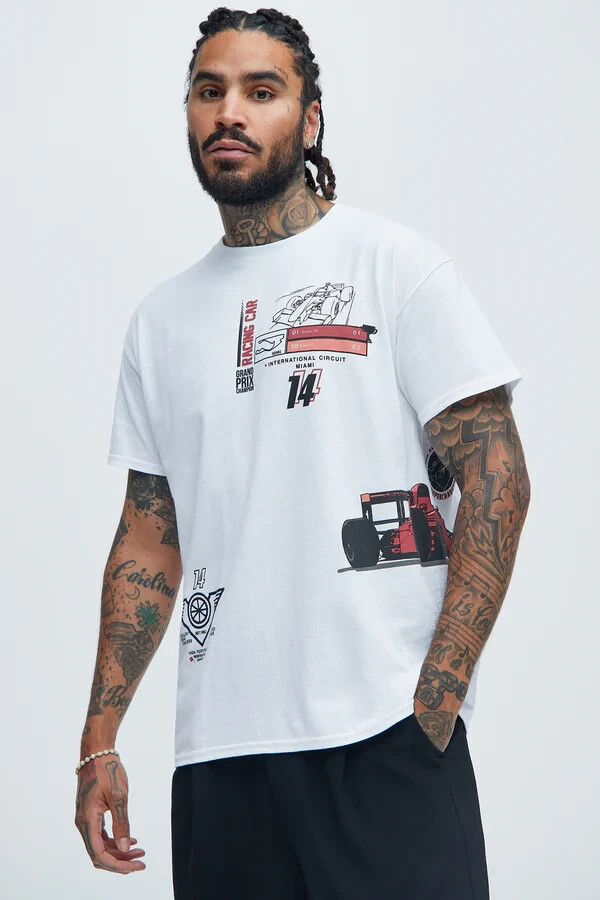 Fashion Nova Men Mens Grand Prix Racing Miami White Shirt New S, M, L, XL