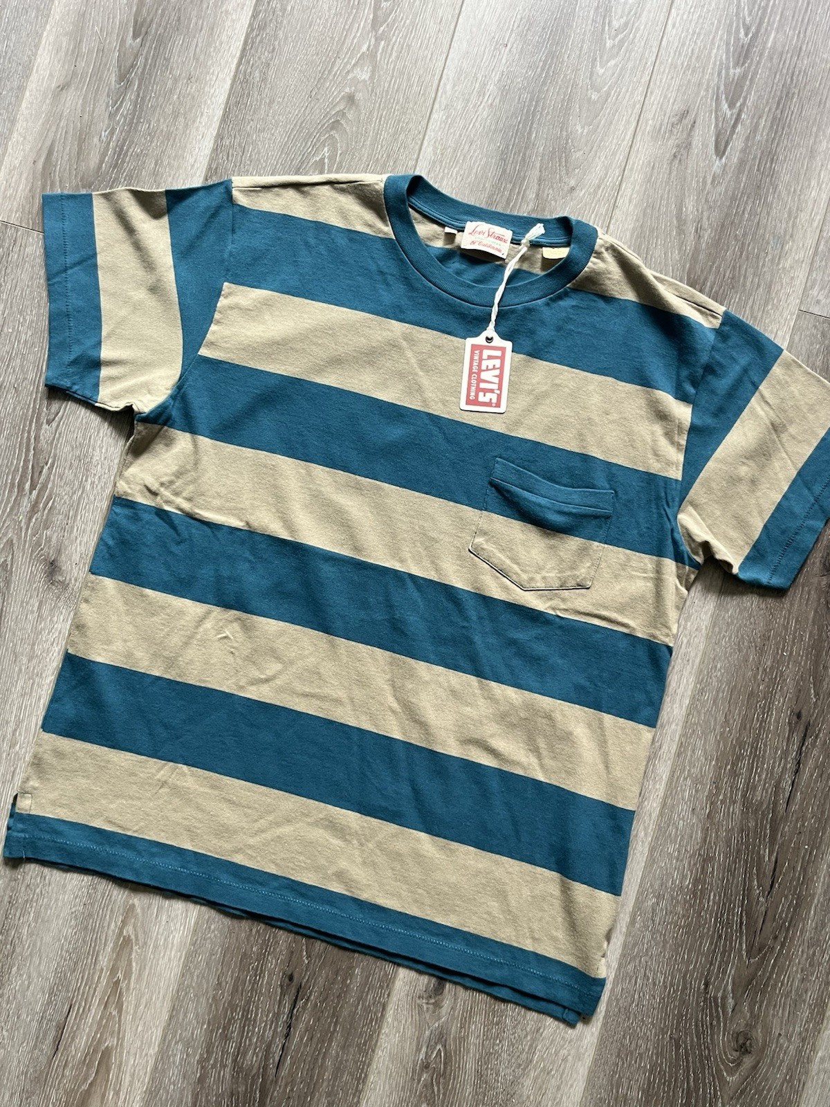 LEVIS VINTAGE CLOTHING LVC 1940’S SPLIT HEM T-SHIRT STRIPE BLUE/GRAY MEDIUM NWT