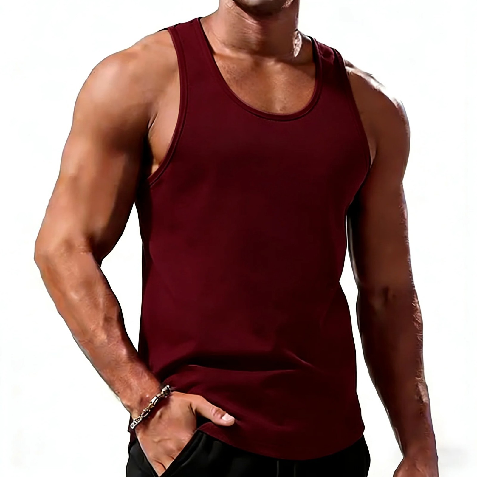 Mens Tank Top Muscle Gym Sleeveless Plain T-Shirts Tee A-Shirt 100%Cotton NEW