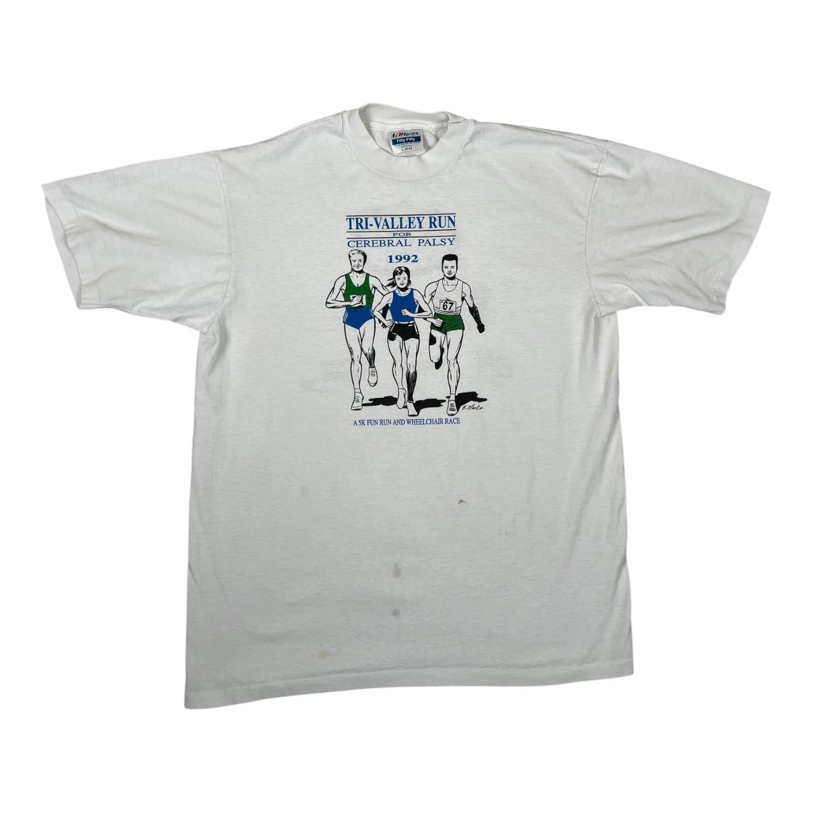 Vintage Tri-Valley Run Cerebral Palsy T-Shirt Mens Large White Charity 1992 90s