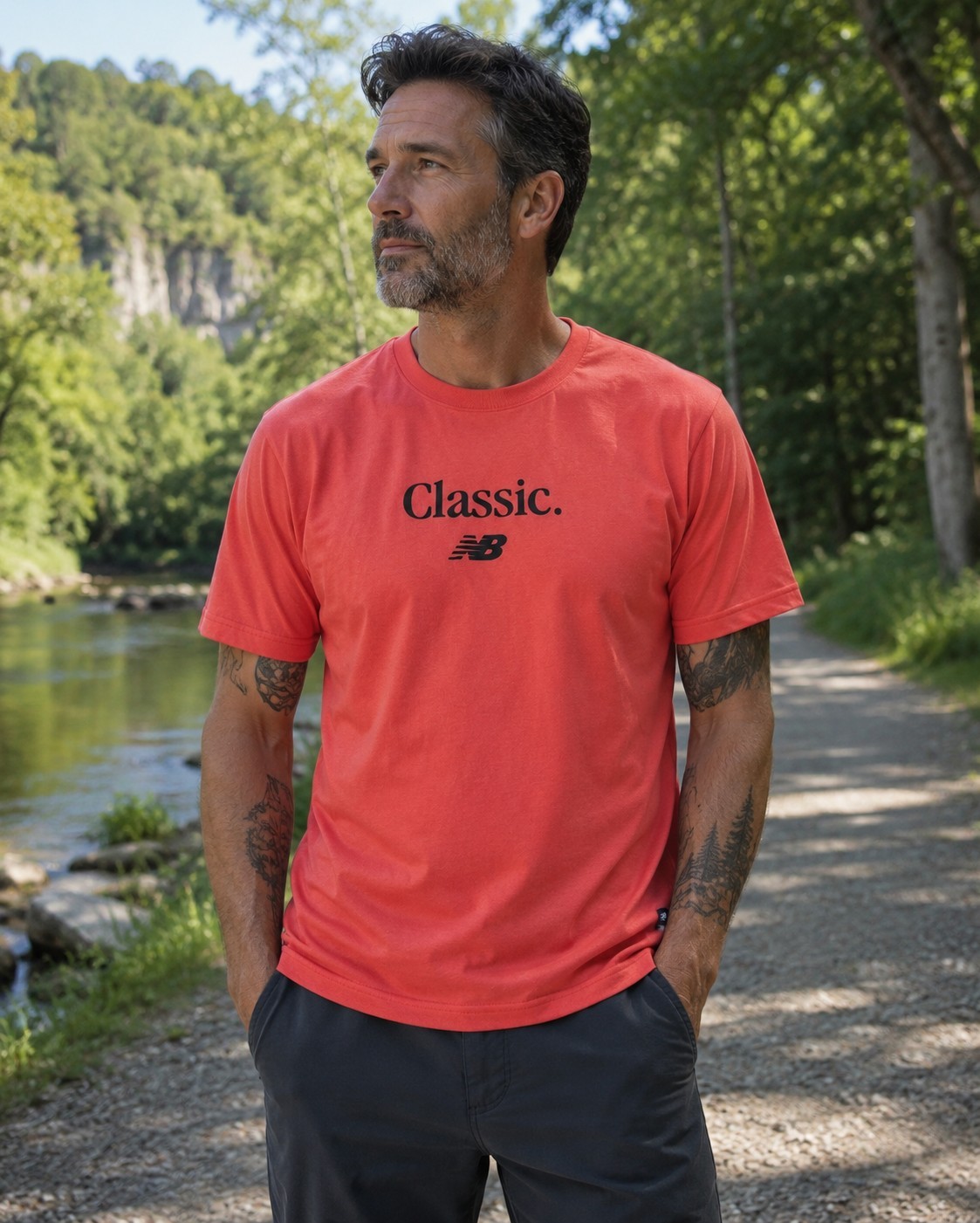 New Balance Timeless Classic T-Shirt Mens Small Red Coral 100% Cotton NWT