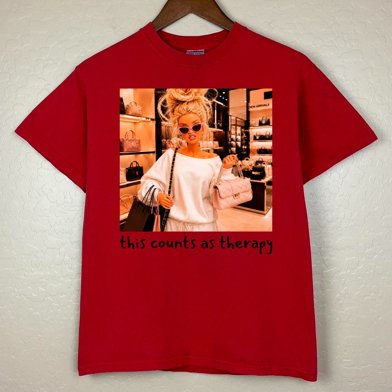 Graphic shopping girl red Unisex T-Shirt All sizes NN19