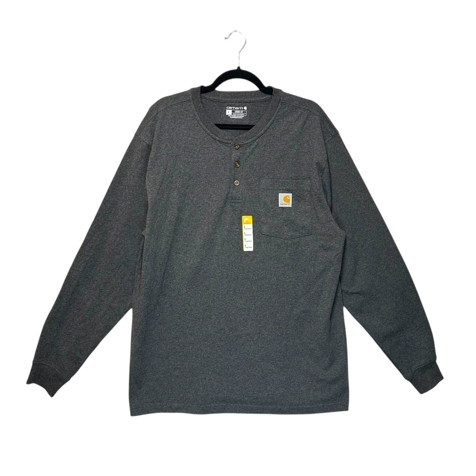 Carhartt Dearborn Loose LS Henley T-Shirt NWT Men’s Sz L Carbon Heather Casual