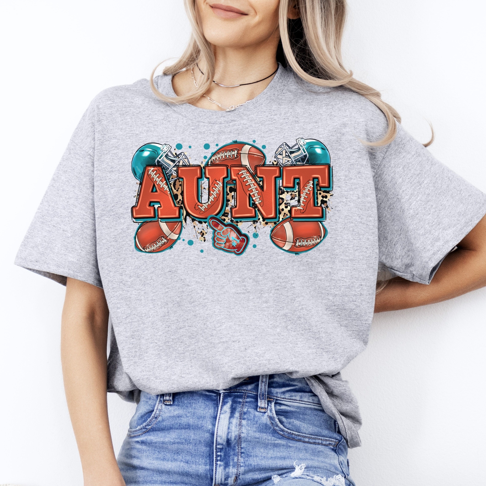 American football Aunt T-Shirt Rugby auntie Unisex tee Sand White Sport Grey