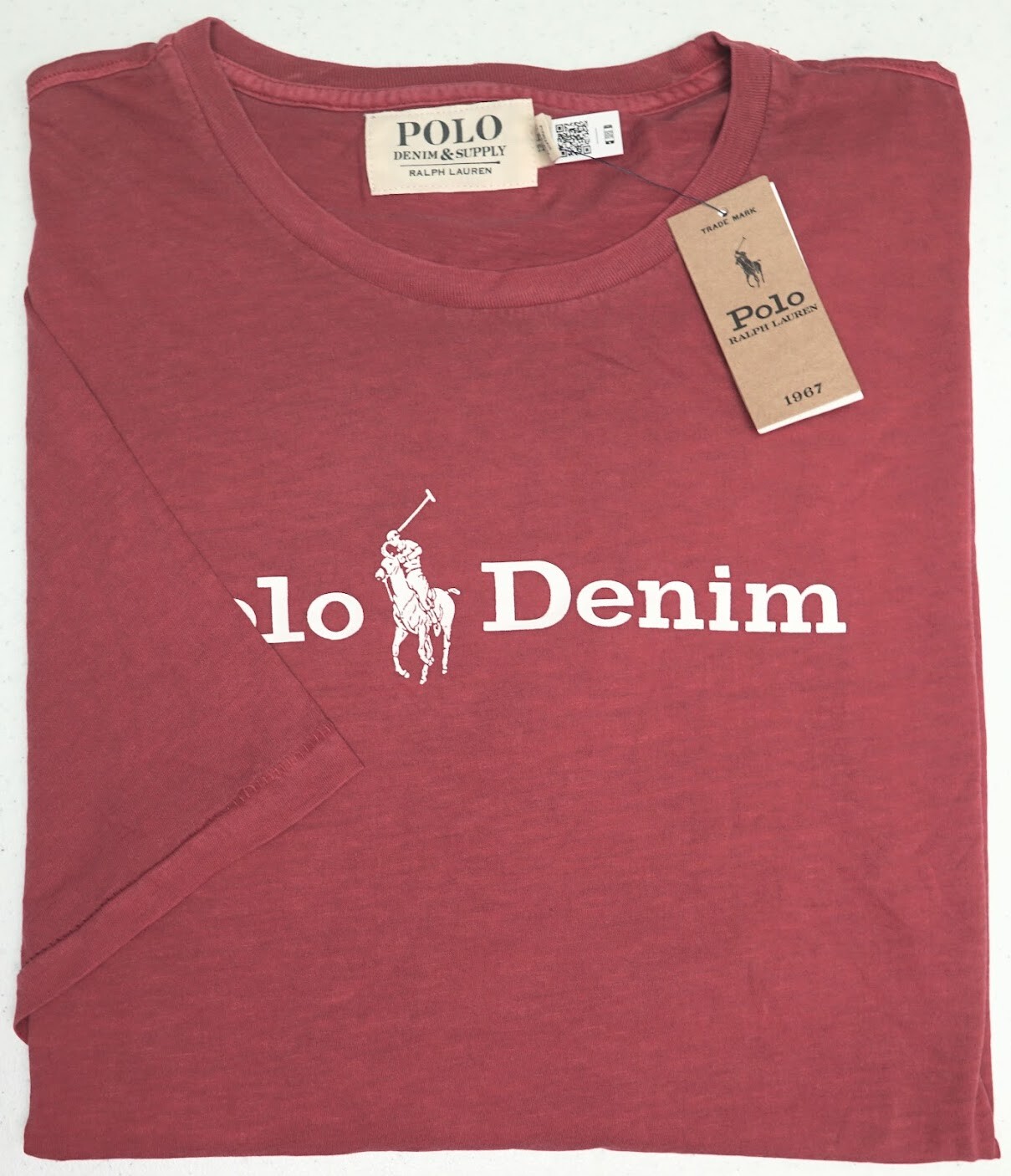 Polo Denim Ralph Lauren Red White Short Sleeve Tee T-Shirt 100% Cotton $65