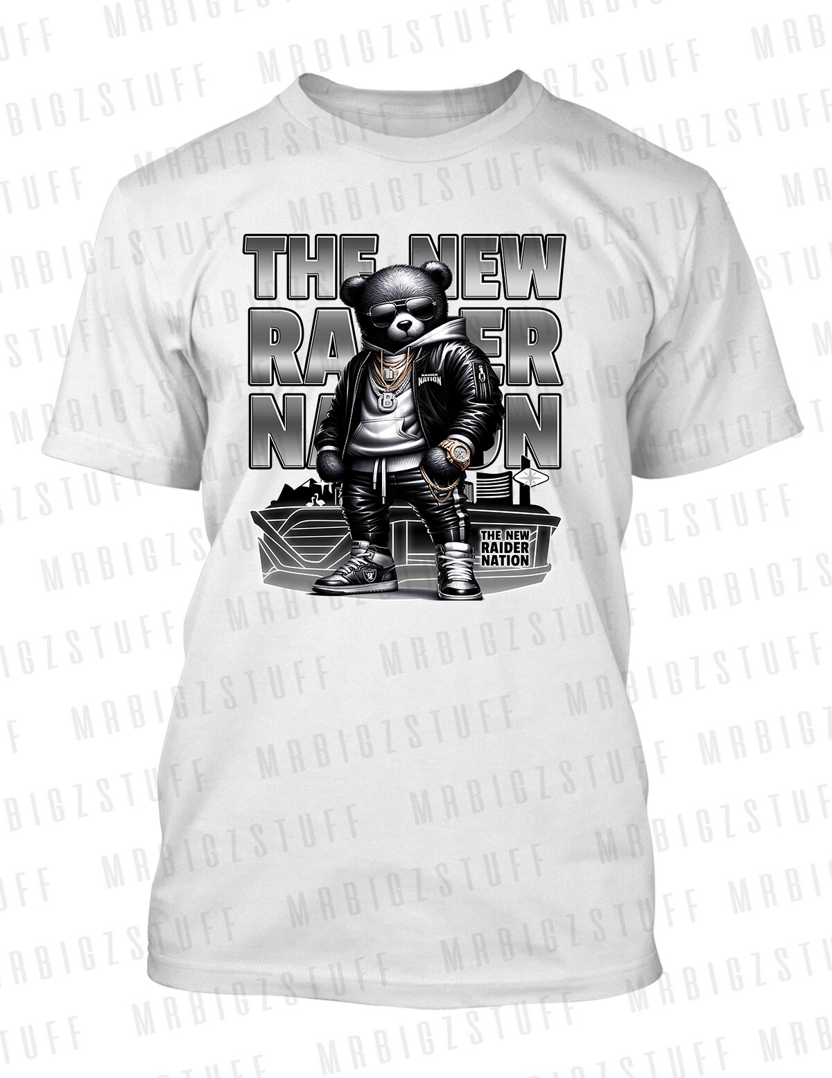 Raider Nation Silver & Black Tee Shirt Streetwear Hip Sneaker T Big Tall Small