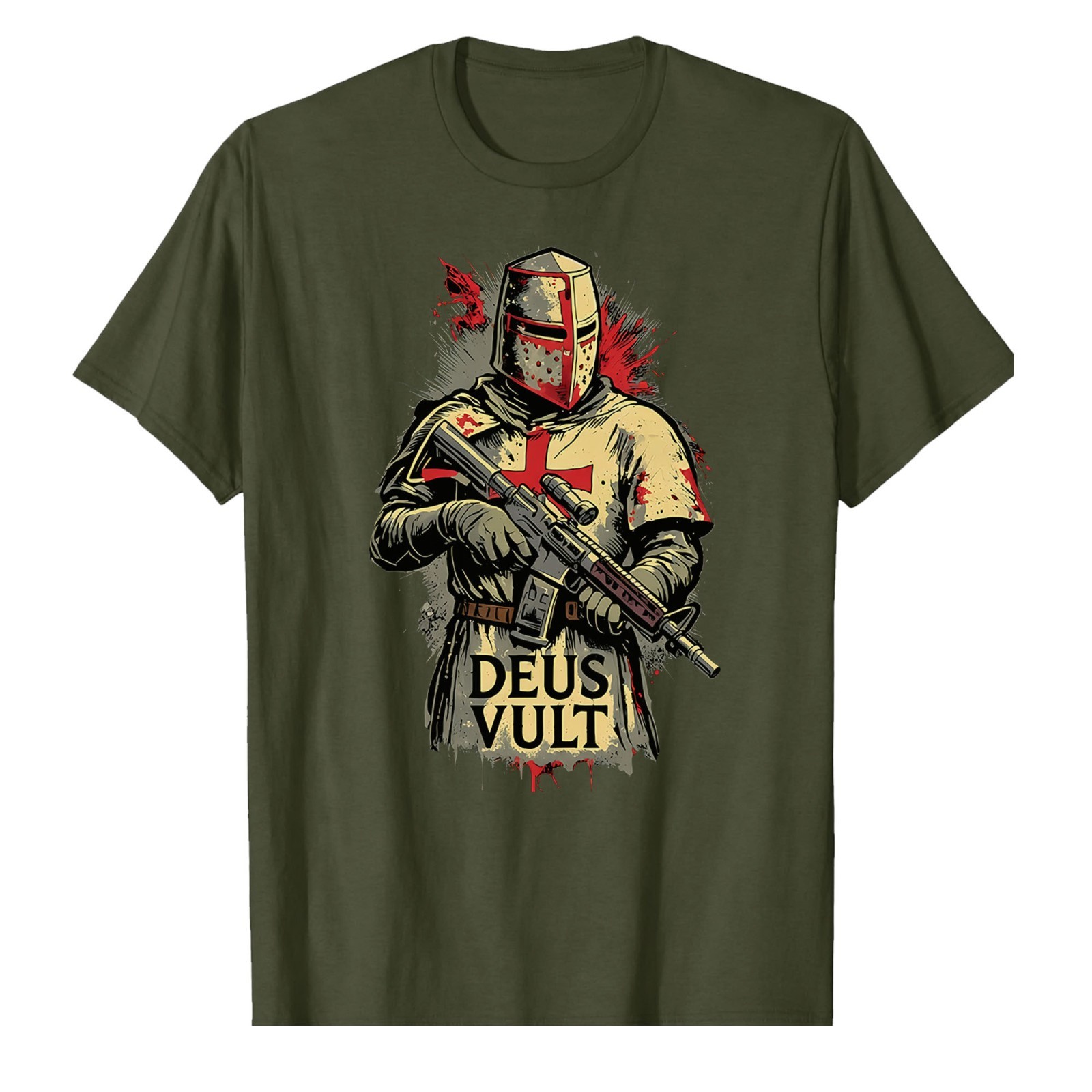 Deus Vult Knight Templar Crusades T-Shirt Crusader Gun Soldier Veteran Warrior