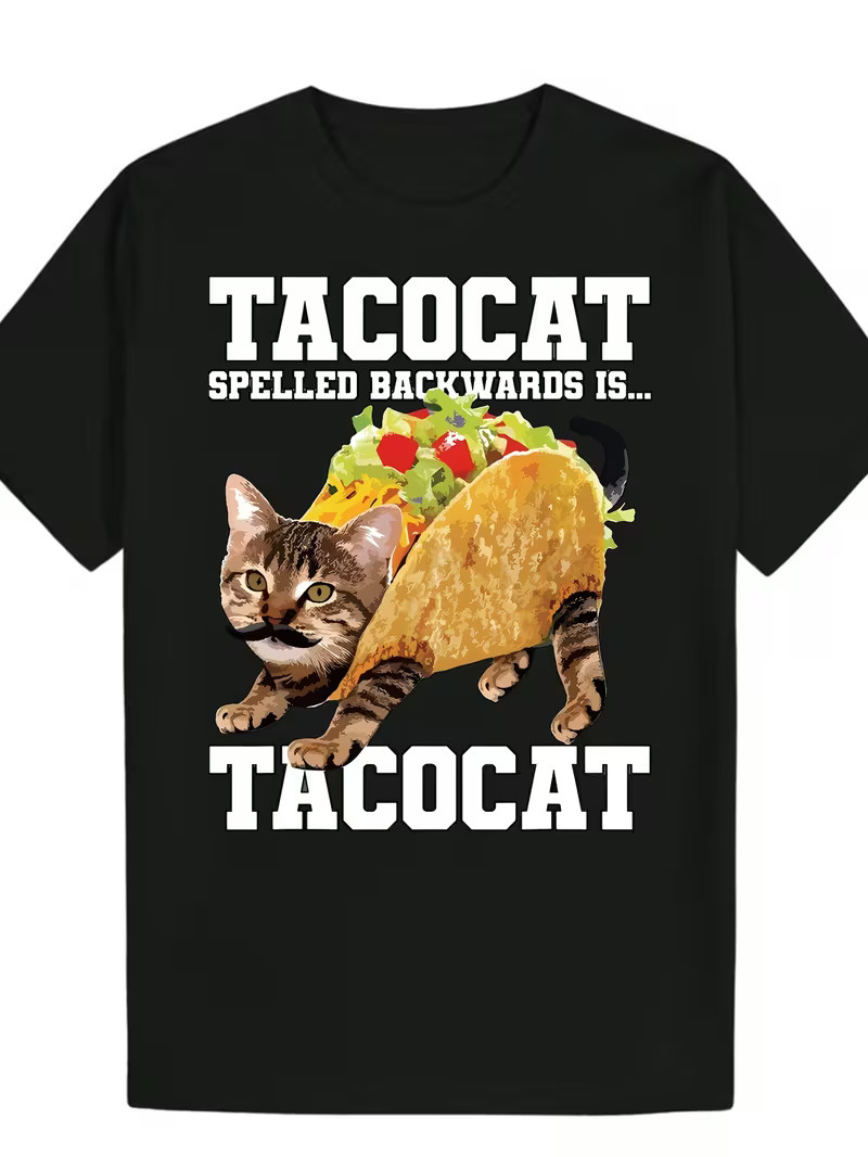Men’s Funny Taco Cat Spanish Wordplay T-Shirt – Tabby Cat & Taco Design
