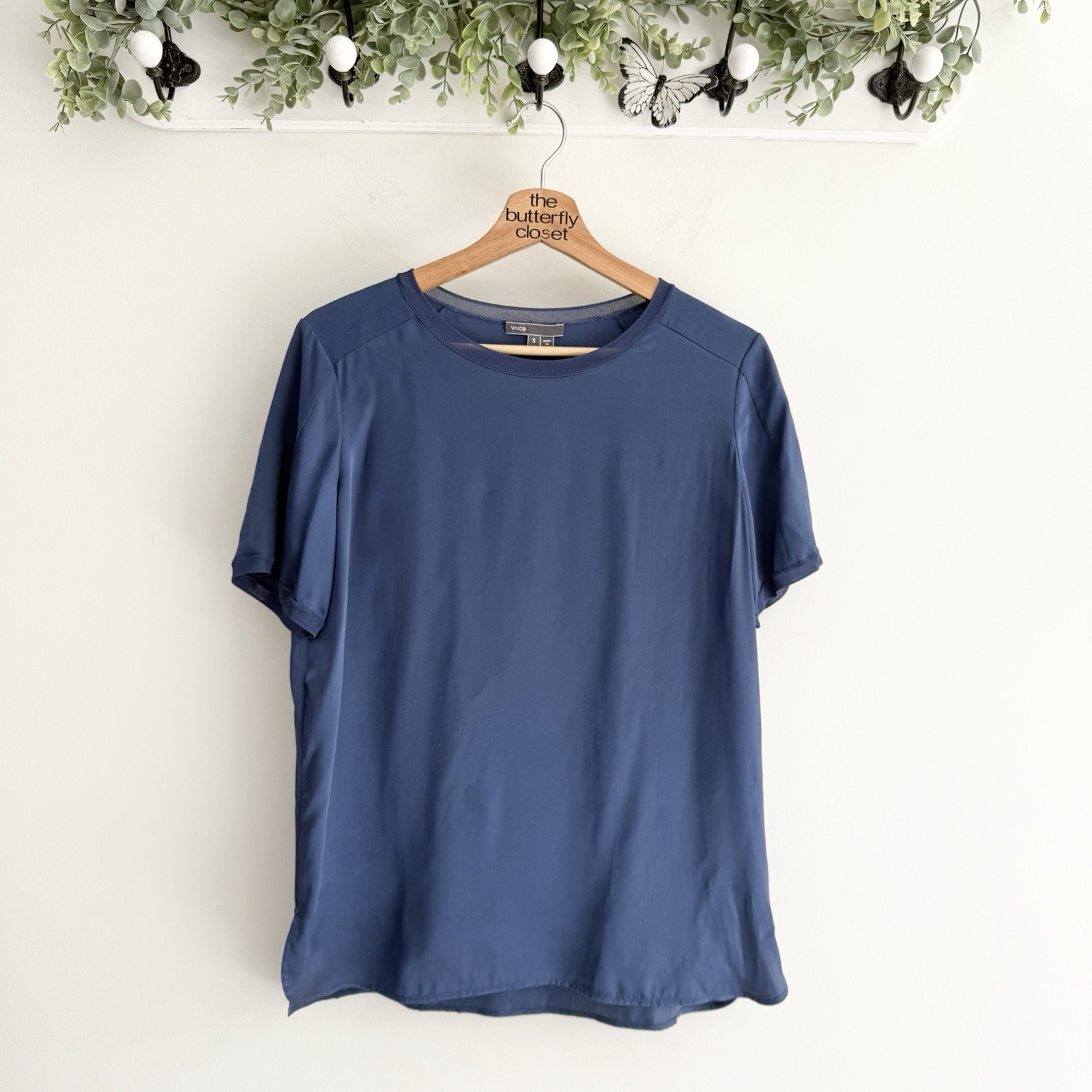Vince Men’s Dark Blue Silk Short Sleeves T Shirt Lightweight Breathable Size S