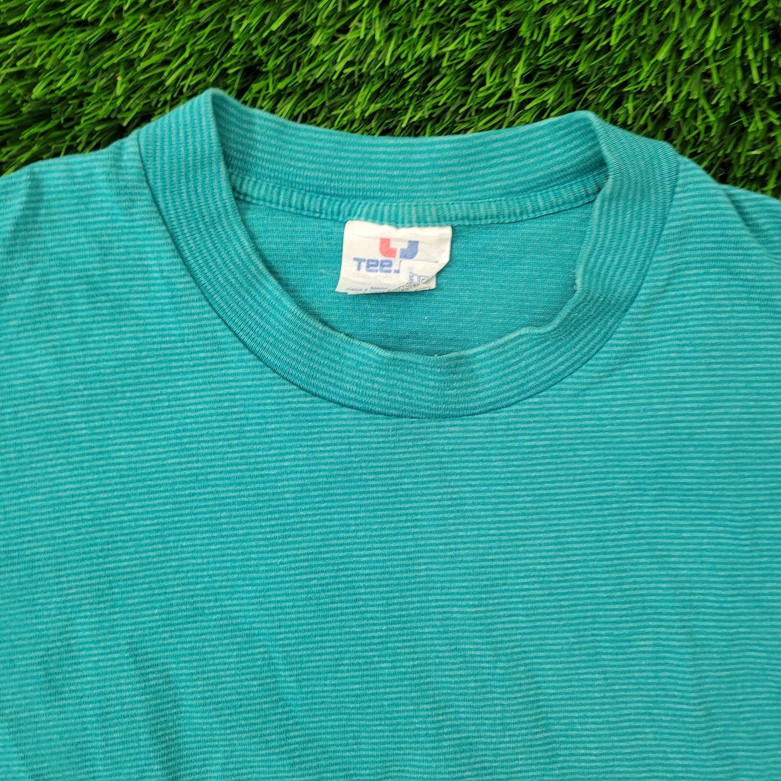 Vintage 90s MOD Stripes Blank Shirt S/M 20×28 Blue USA