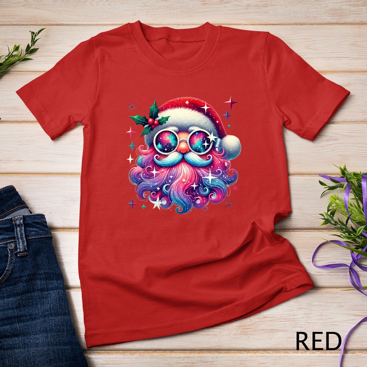 Colorful Santa Claus Rainbow Beard #1 Funny Christmas Shirt Unisex T-shirt
