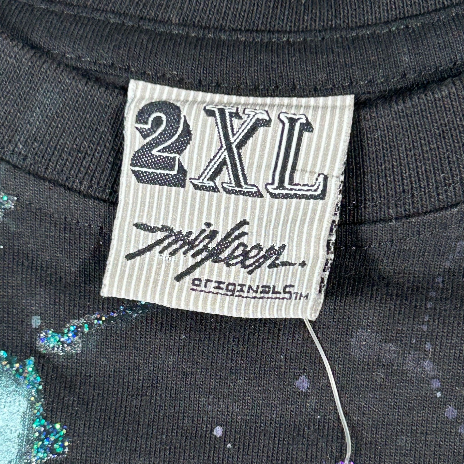 New Miskeen Hand Painted T Shirt Mens 2XL Black Glitter Splatter Art VTG Y2K NWT