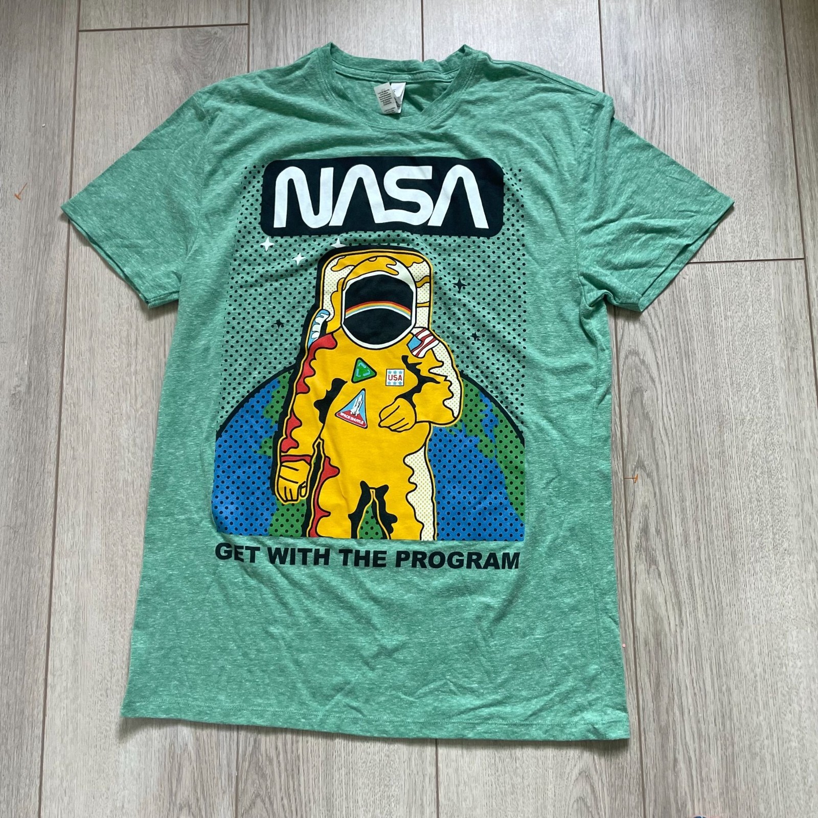 Threadfast Nasa Get with the Program Space T-Shirt Men’s Medium Green Astronaut