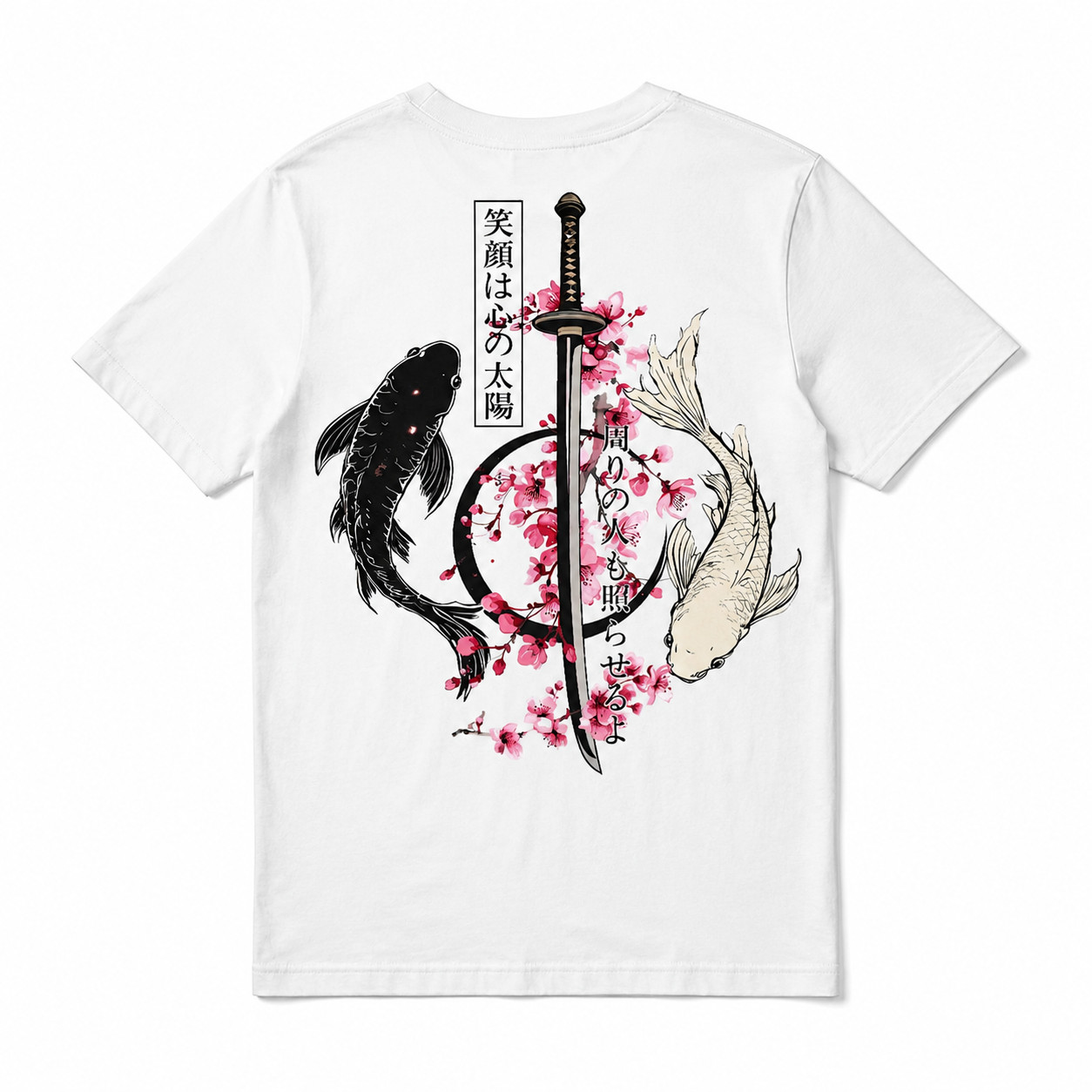 Japanese Koi Fish Samurai Sword T-Shirt Sakura Cherry Blossom Graphic Tee