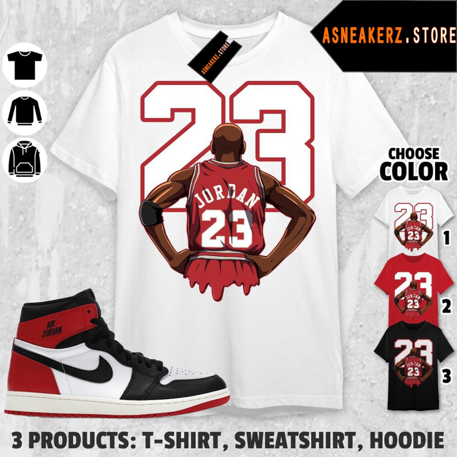 Tee Shirt Matching AJ 1 High OG Black Toe Reimagined To Match Sneaker MJ Back 23