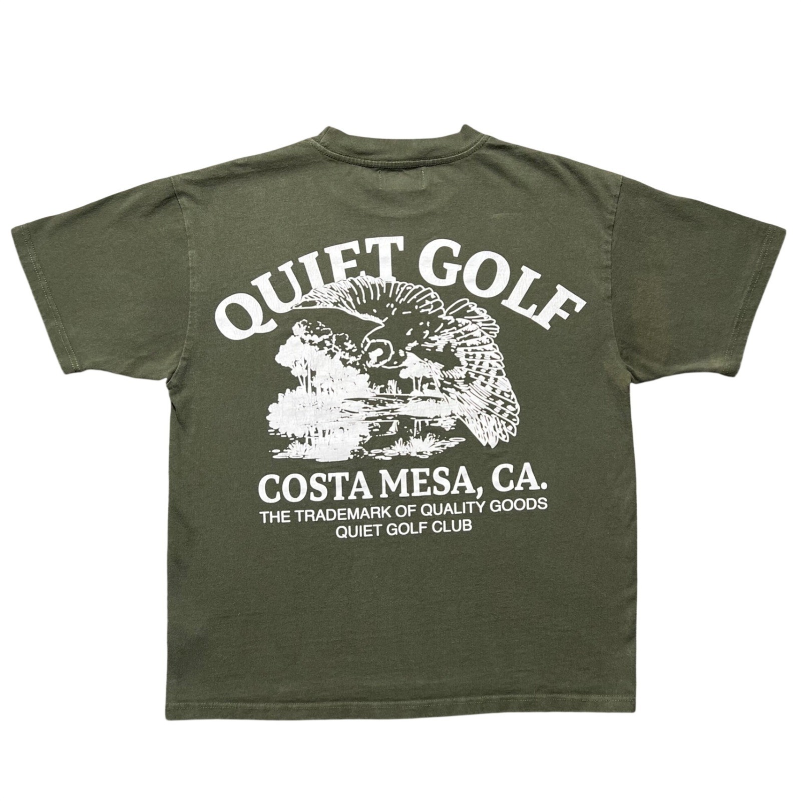 Quiet Golf Club Costa Mesa CA T Shirt Mens Medium Olive Green Owl Graphic Tee M