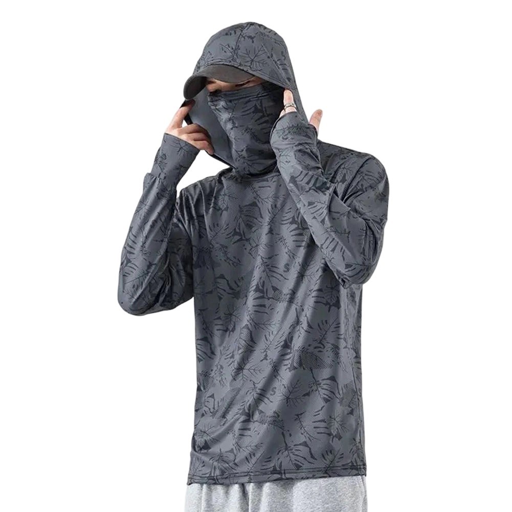 Fishing T-Shirt for Men UV Protective Hooded Top with High Neck Design