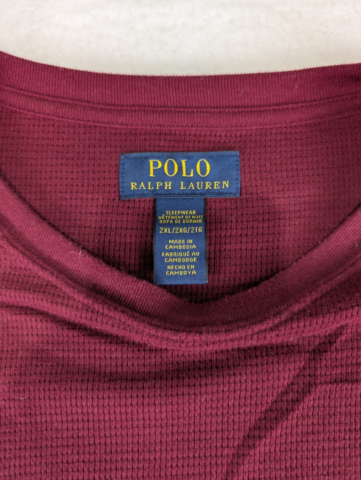 POLO RALPH LAUREN Waffle Knit Crewneck Pull-On Thermal Maroon Shirt Men’s 2XL