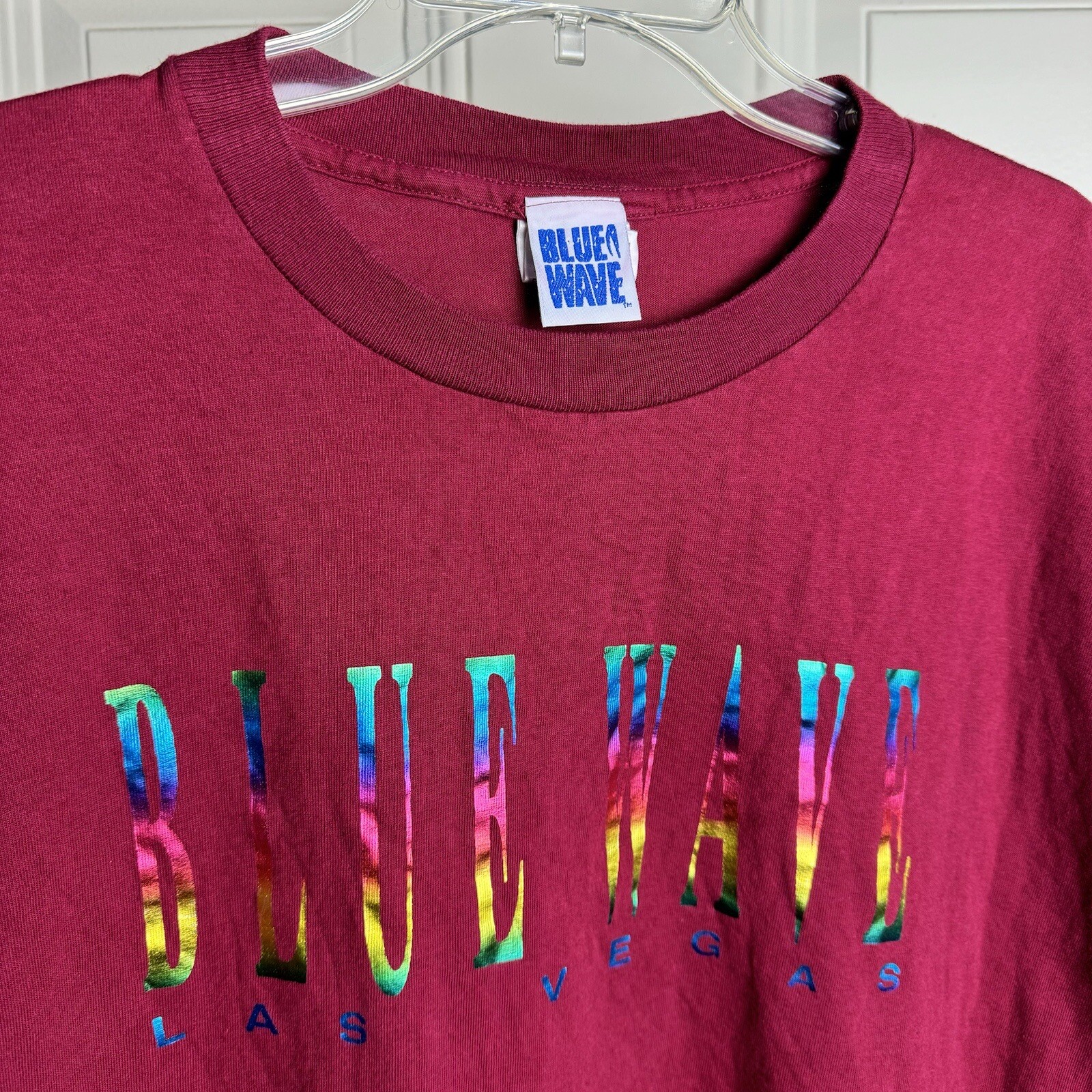 Vintage Blue Wave Las Vegas shirt XL maroon single stitch rainbow foil print tee