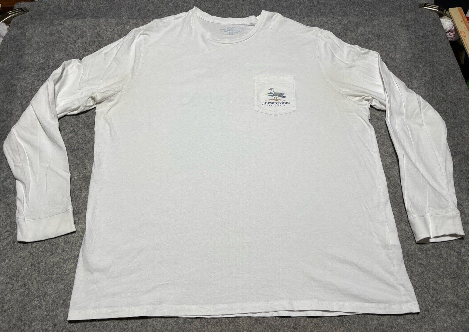 Vineyard Vines Pocket Long Sleeves White 2XL SEA GULLS Shirt Surf Board Ocean