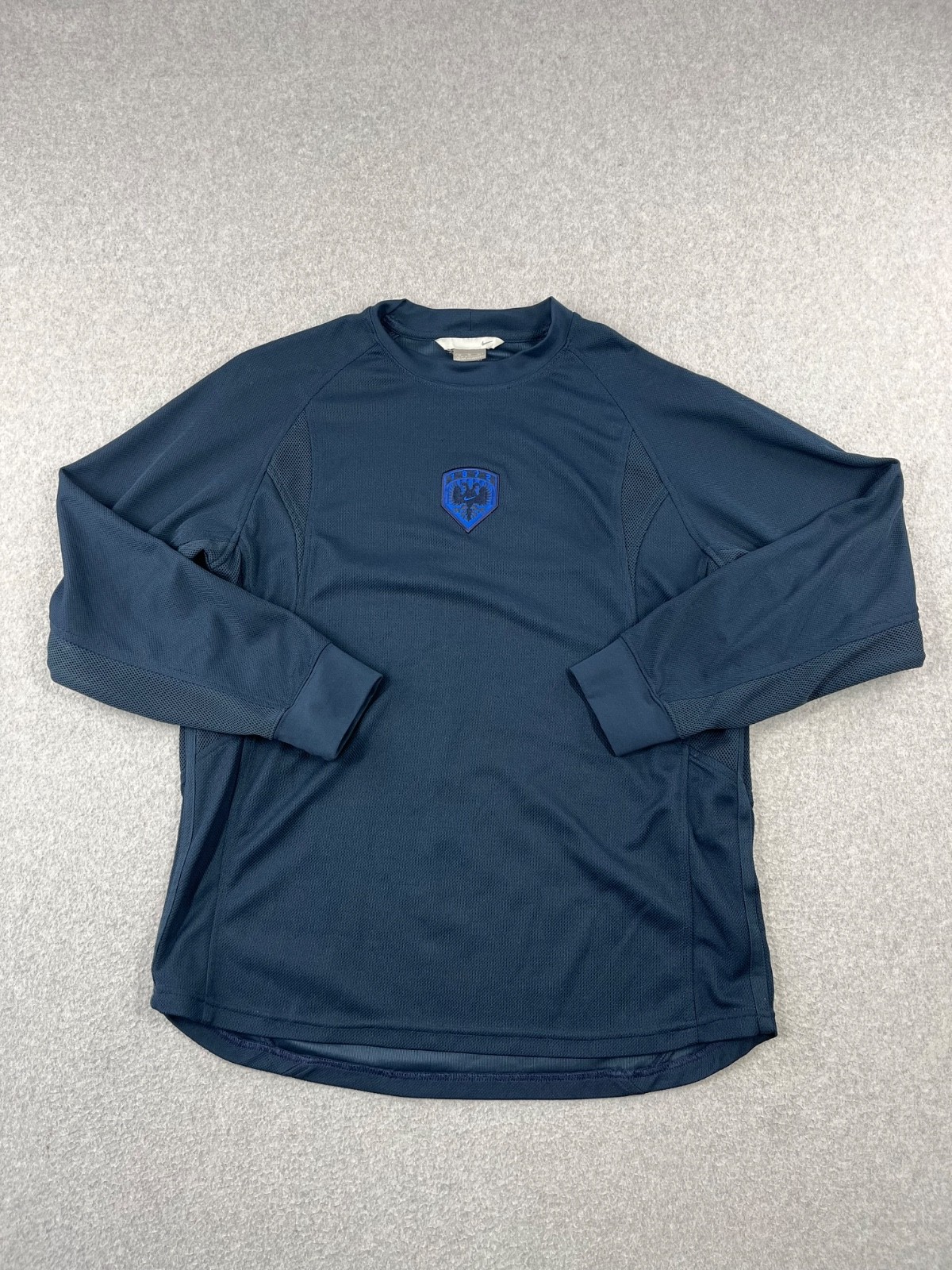 Vintage Nike Performance Shirt Mens M Navy Center Swoosh Crest Long Sleeve Y2K