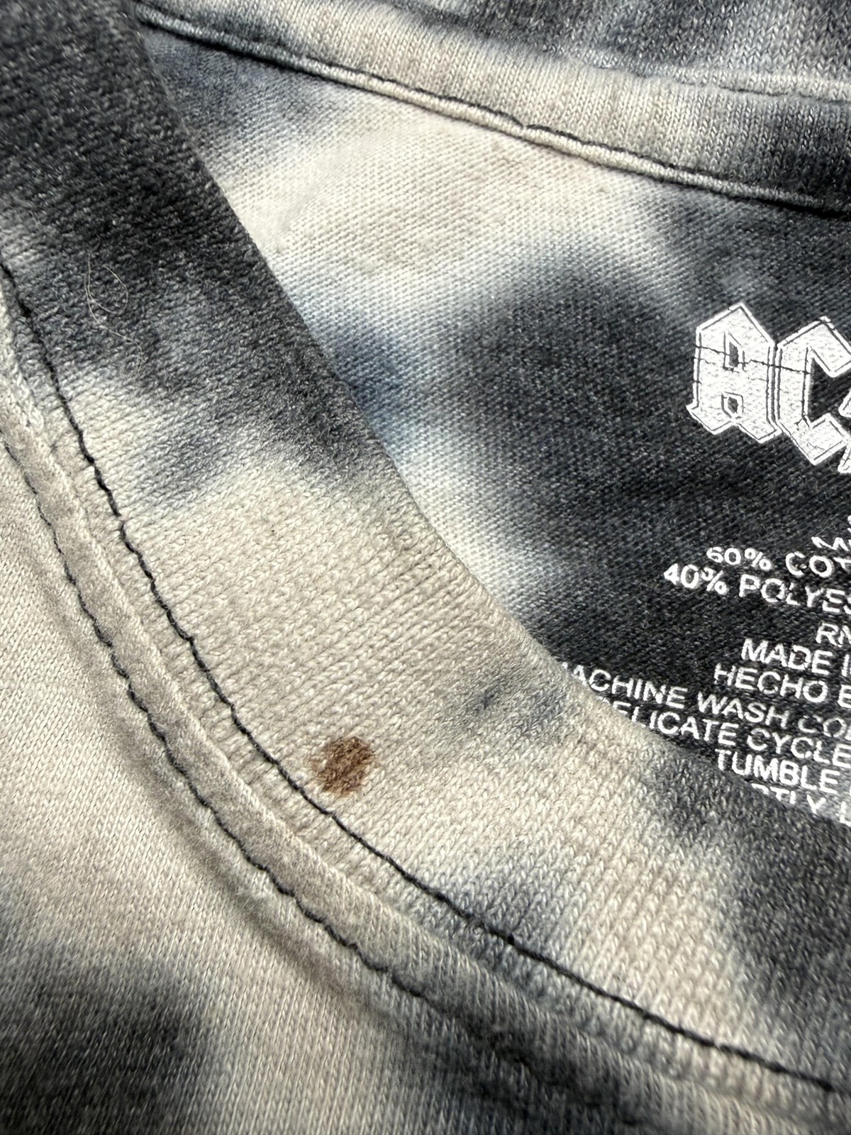 AC/DC Shirt Mens Medium Gray High Voltage Graphic Tee Tie-Dye Rock Band Music