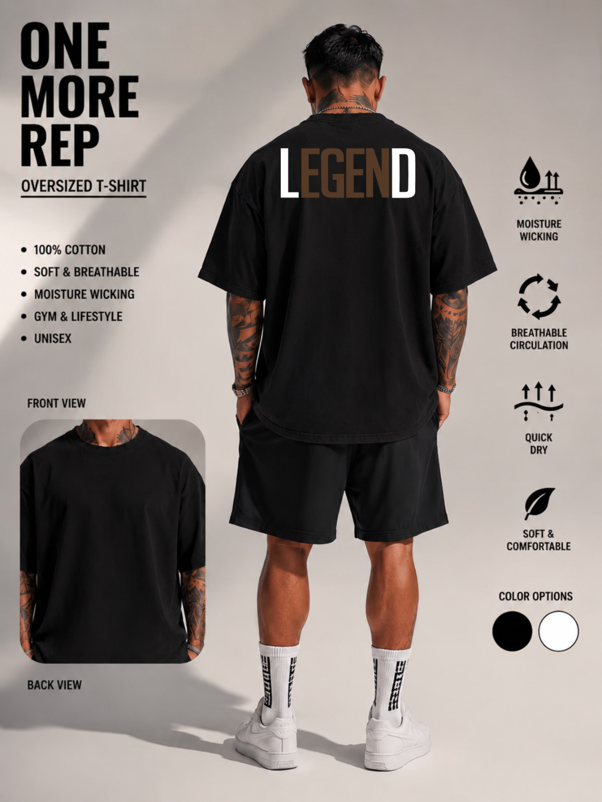 Men’s Oversized Cotton T Shirt Unisex Streetwear Tee LEGEND Graphic Back Print