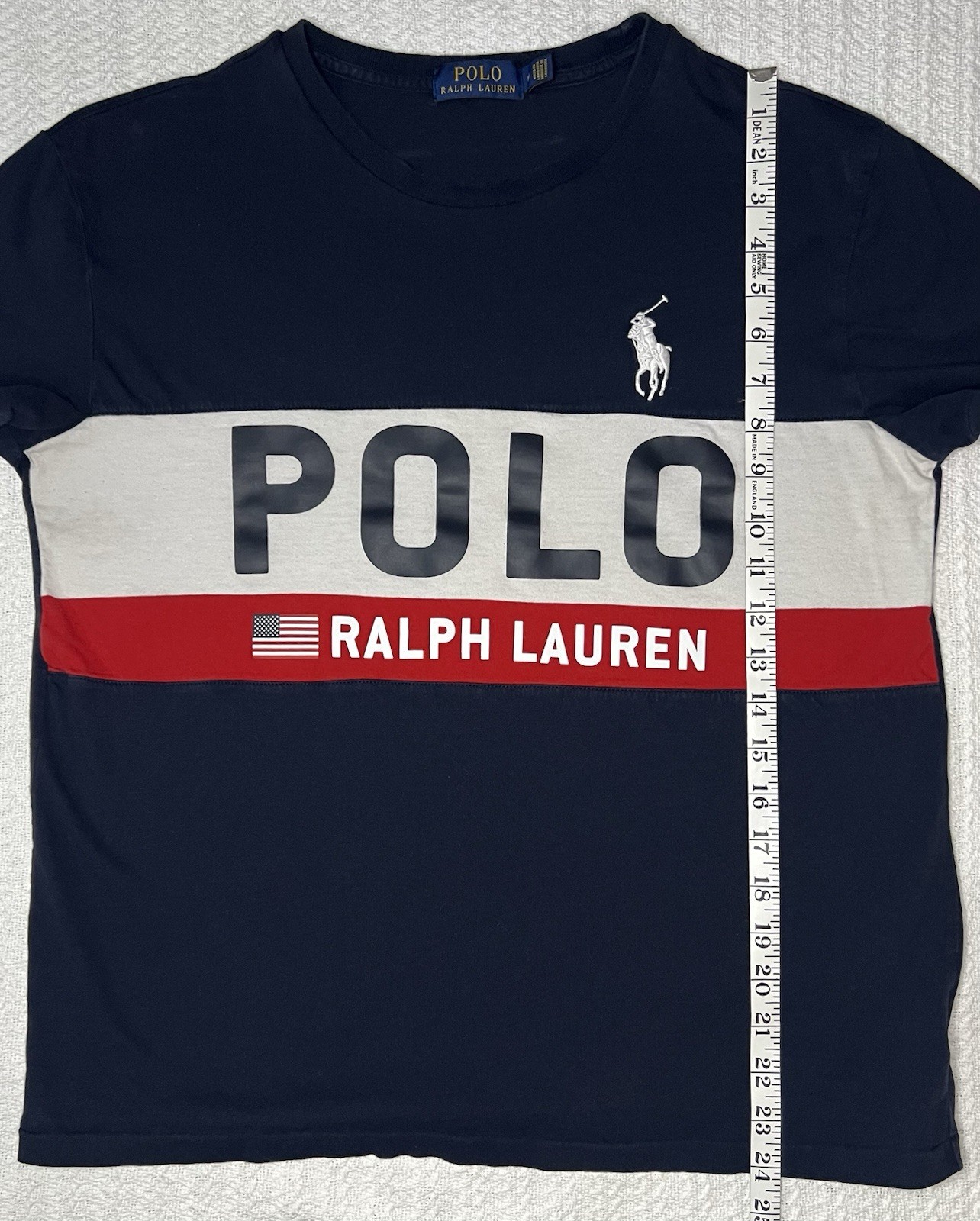 Polo Ralph Lauren Flag Logo Colorblock T-Shirt – Men’s Size M 20” X 24”– Navy