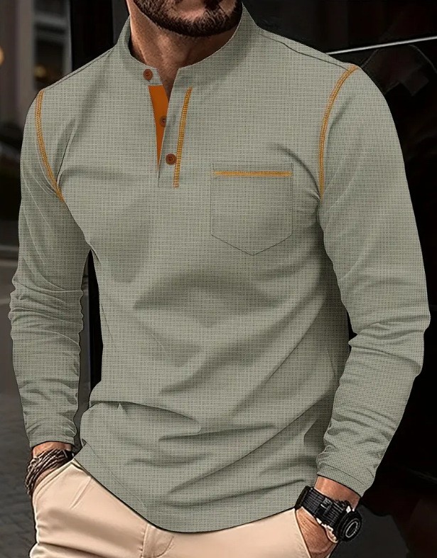 Mens Long Sleeved High-Grade T-shirts Standing Collar Formal Occasions Shirt Top