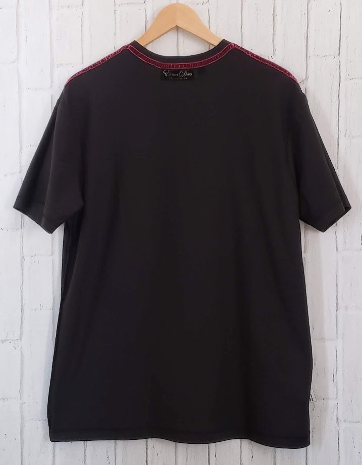 VTG 1990s 90s Y2K Edward Dada Black Leather Applique Skull Embellished Tee Shirt