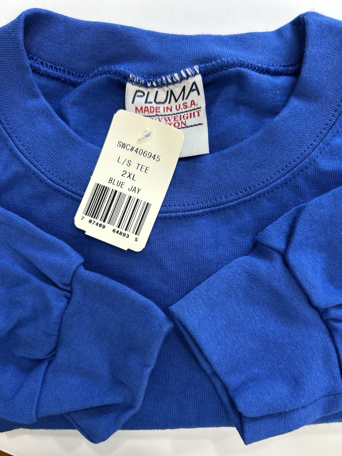 NOS Vintage 90s PLUMA Heavyweight 100% Cotton Blue Long Sleeve T Shirt XXL USA