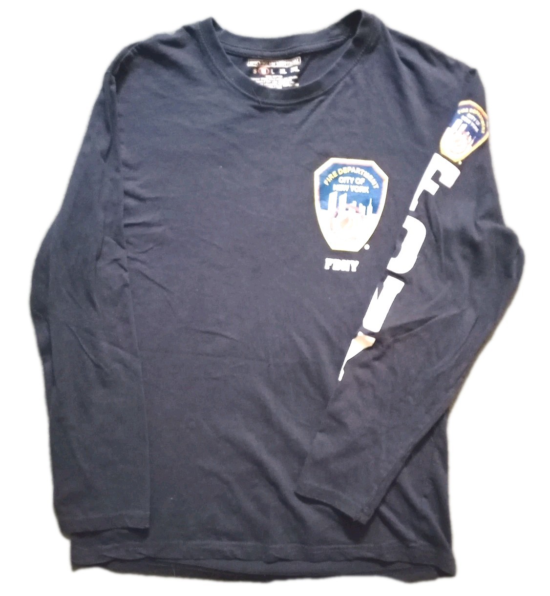 Vintage Y2K New York Fire Dpt Brooklyn Vertical Blue Long Sleeve TShirt Men’s M