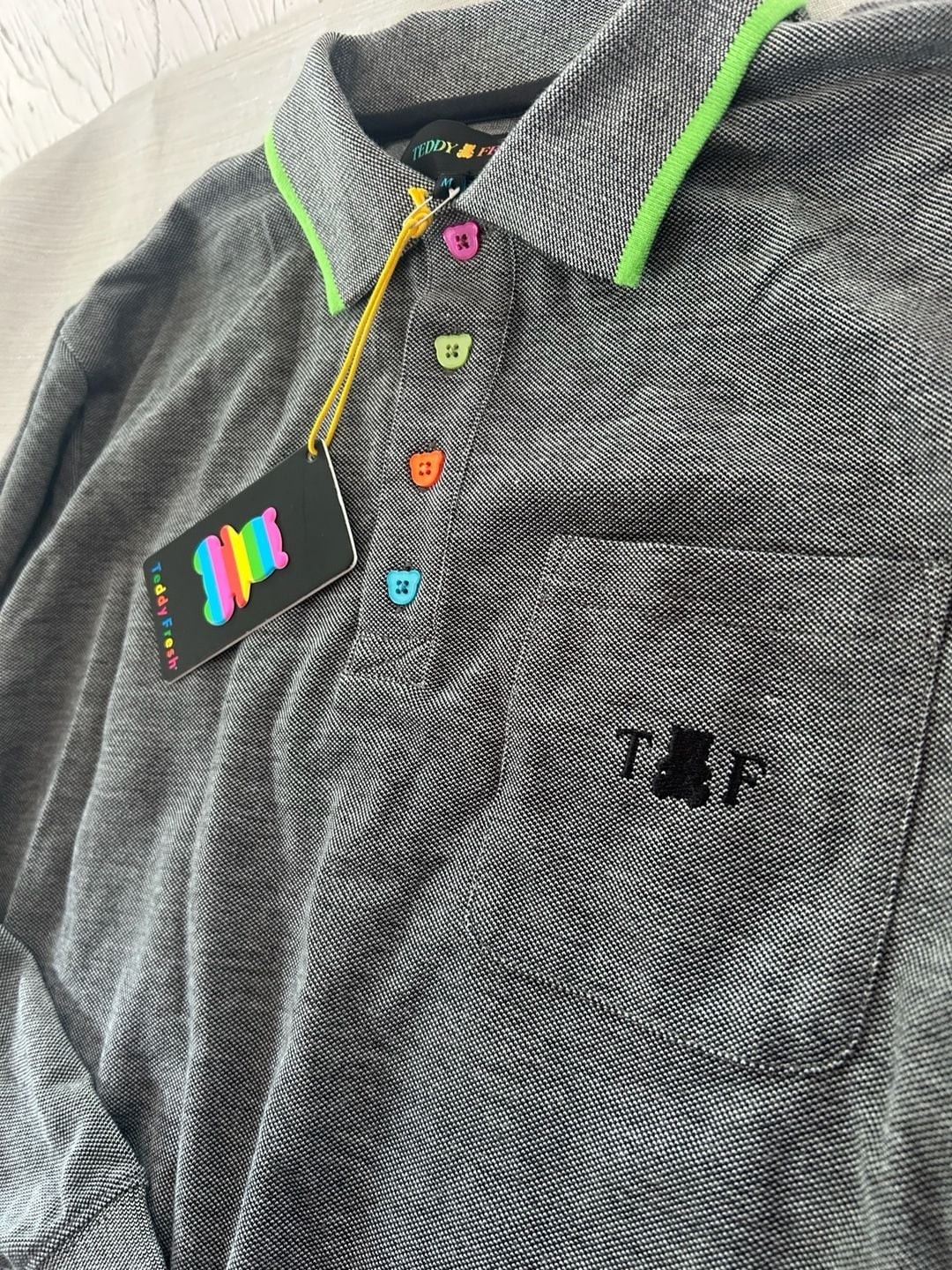 Nwt Teddy Fresh Long Sleeve Polo Shirt Gray Size M