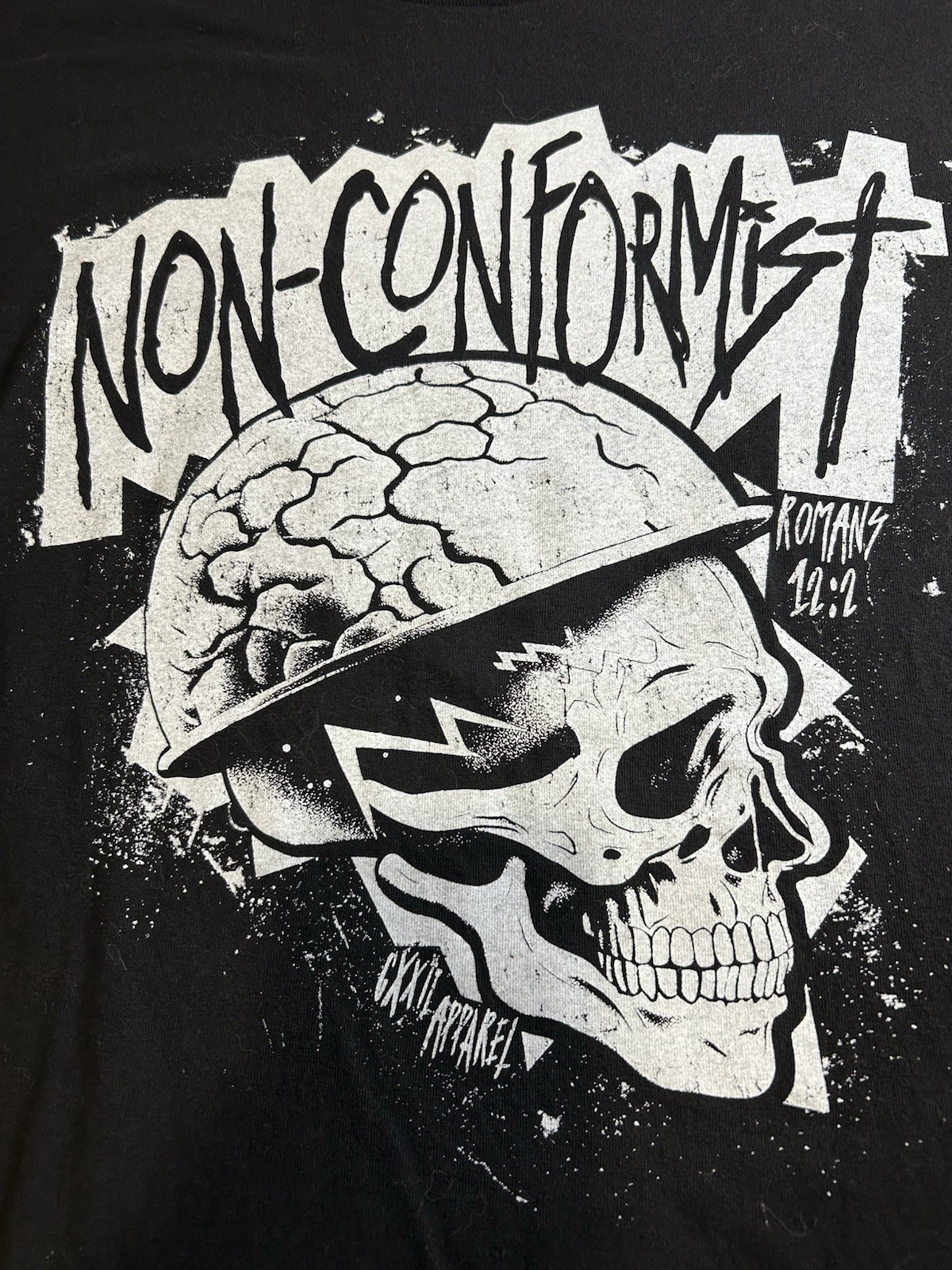 Non-conformist CXXII Apparel 2XL Xxl Black T Shirt Jesus Tee Romans 12:2 Skull