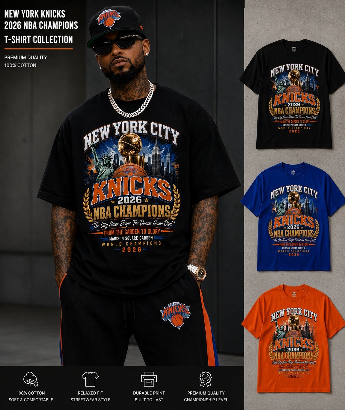 Knicks Locker Room Championship 2026 Blue Orange Fan Tee