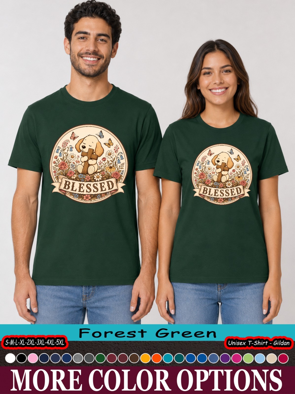 Christian Dog Lover Shirt, Blessed Puppy Cross Floral Faith Tee