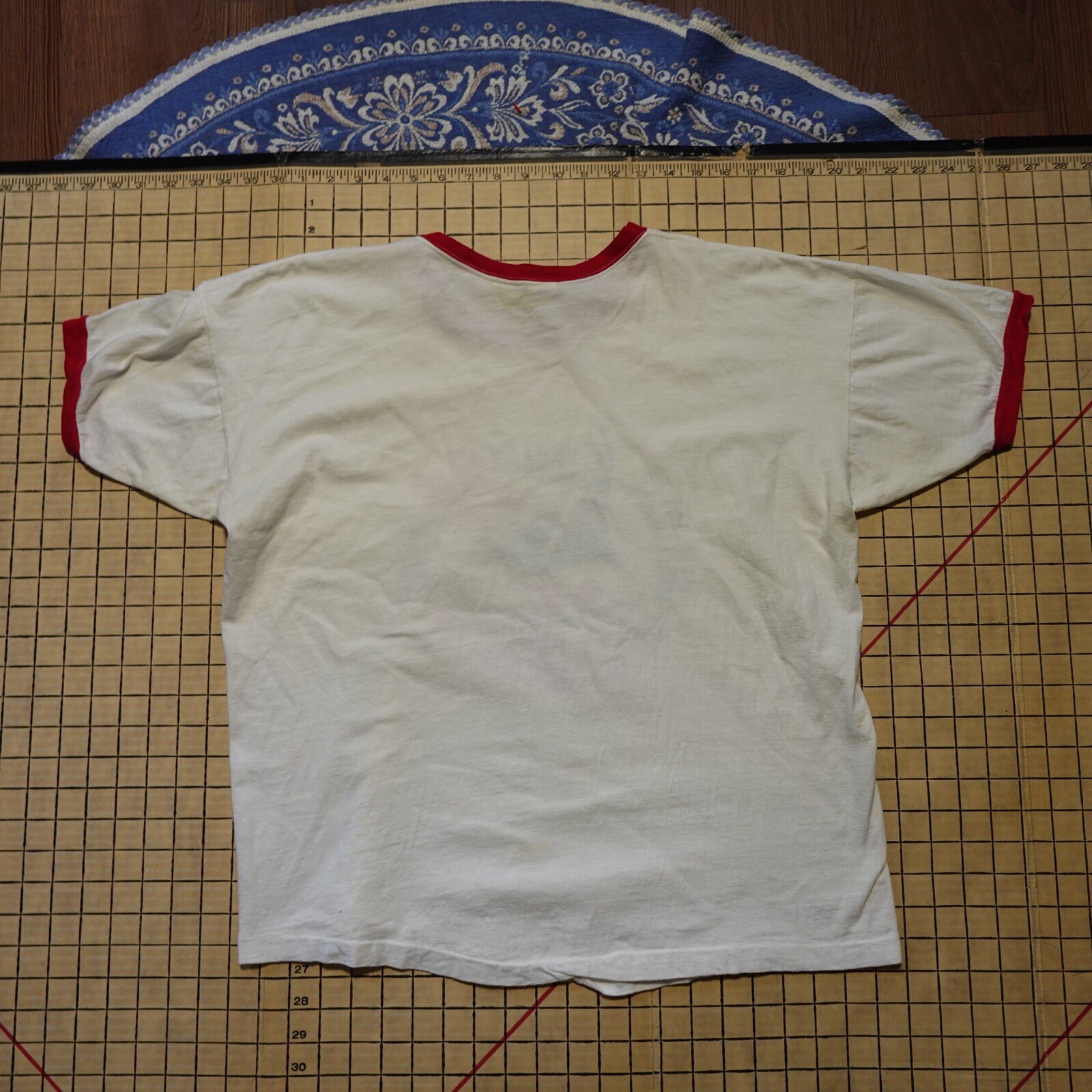 Vintage 1970s Champion Blue Bar Ringer T Shirt sz Large Aquatic First Aid